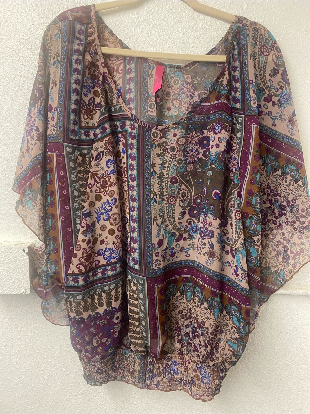 Pure Energy - retro Y2K- Sheer Floral Patchwork -Boho Top in Autumn tones
